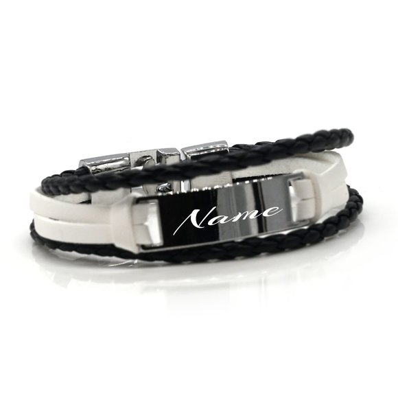 Mens leather bracelet with personalized name plate. - Picture 2 of 5